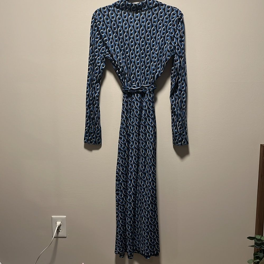 BODEN Laura Jersey Midi Shirt Dress, Blue, Geo Chain, Size 4L - Picture 10 of 12